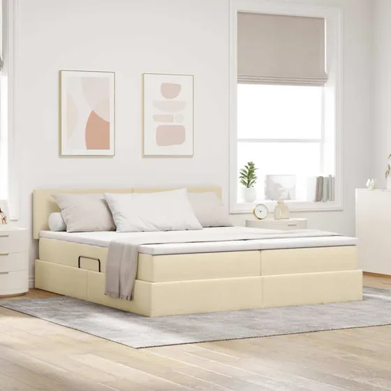 vidaXL LED-opbevaringsseng med madras Creme 200x200 cm