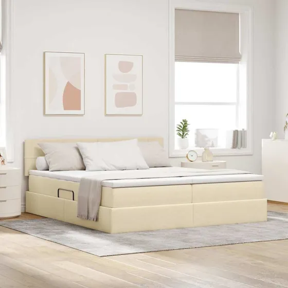 vidaXL LED-opbevaringsseng med madras, Creme, 200 x 200 cm