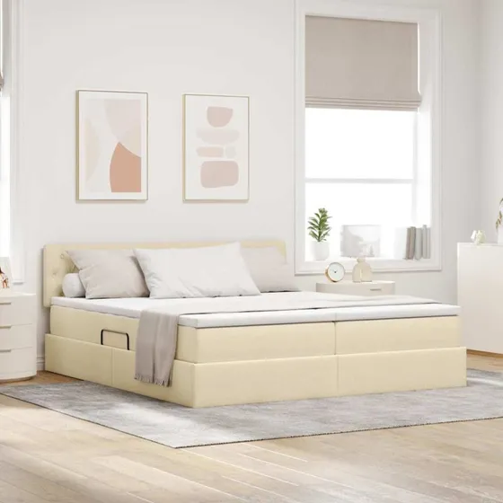 vidaXL LED-opbevaringsseng Creme 200x200 cm med gaslift