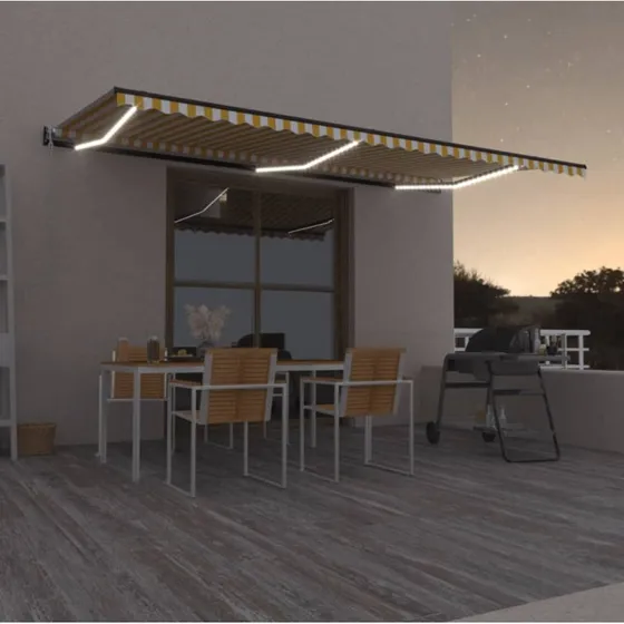 vidaXL Markise Automatisk 600x350 cm med LED og Vindsensor, Gul og Hvid