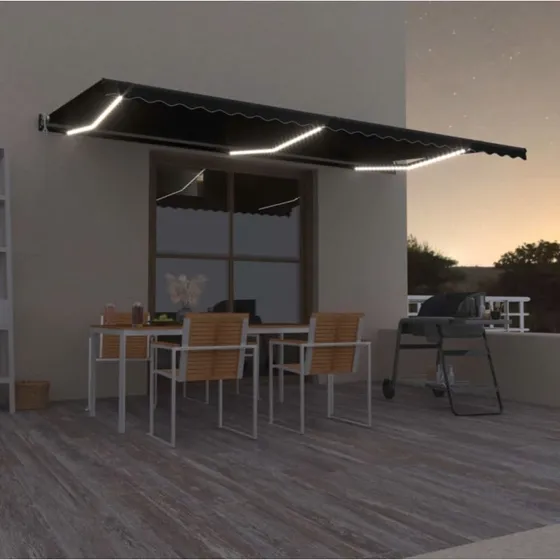vidaXL Markise 600x350 cm automatisk antracit med LED og vindsensor