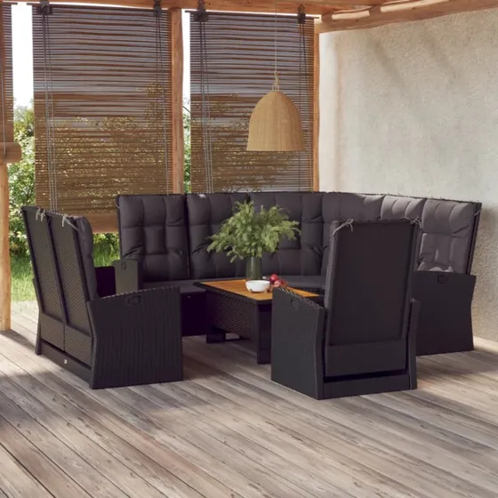 vidaXL 4-delers loungesæt med hynder, polyrattan sort