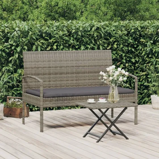 vidaXL havebænk med hynde 105 cm grå polyrattan