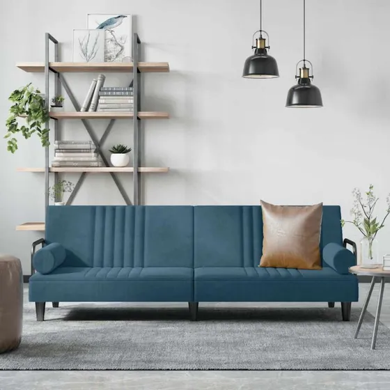 vidaXL sovesofa med armlæn, velour, blå