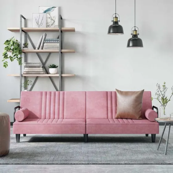 vidaXL sovesofa med armlæn, lyserød, velour