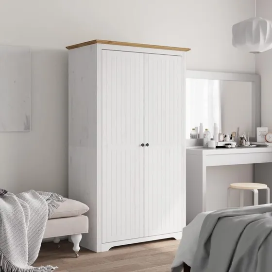 vidaXL BODO Klædeskab 99x53,5x173 cm, massivt fyrretræ hvid og brun