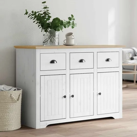 vidaXL Skænk BODO 115,5x44x80 cm massivt fyrretræ hvid og brun