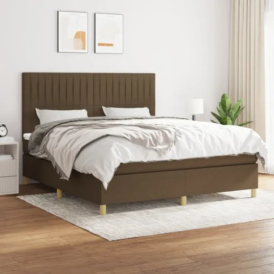 vidaXL Kontinentalseng 160x200 cm mørkebrun med justerbar gavl og pocketfjedremadras