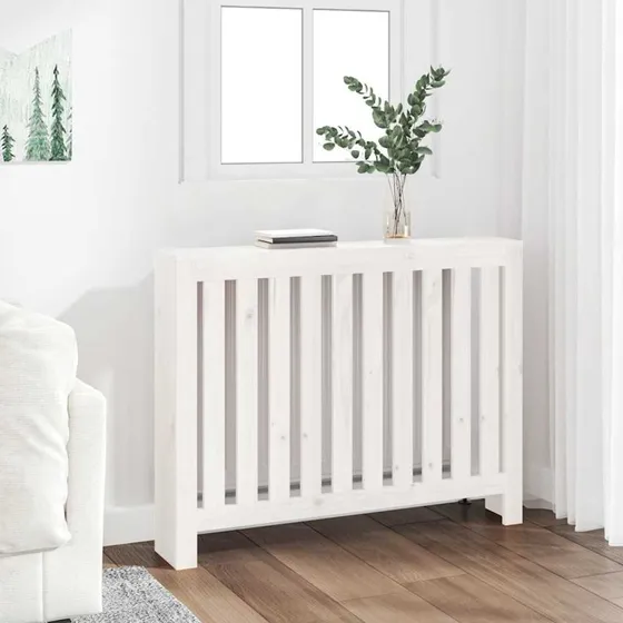 vidaXL Radiatorskjuler 108,5x19x84 cm hvid massivt fyrretræ