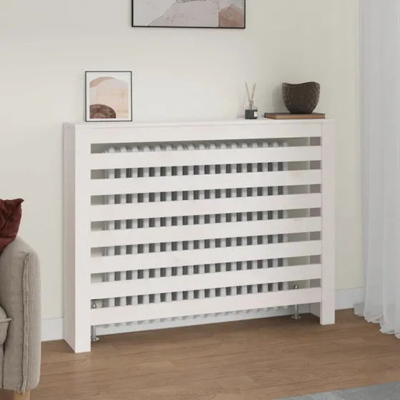 vidaXL Radiatorskjuler 108,5x19x84 cm hvid massivt fyrretræ