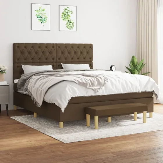 vidaXL Kontinentalseng 160x200 cm mørkebrun med justerbar gavl og pocketfjedresmadras