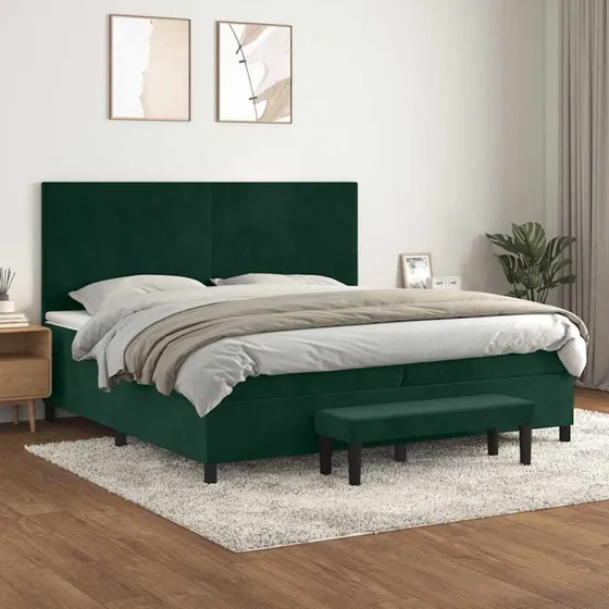 vidaXL Kontinentalseng 200x200 cm mørkegrøn med fløjl og pocketfjeder-madras