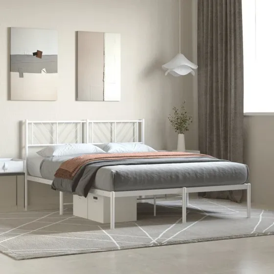 vidaXL Sengeramme 120x200 cm metal hvid med sengegavl