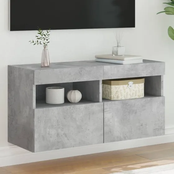 vidaXL Væghængt tv-bord 80x30x40 cm betongrå med LED-lys