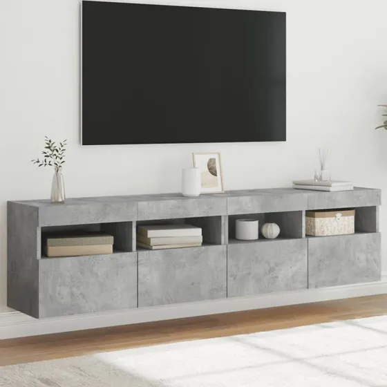 vidaXL Væghængt TV-bord 2 stk. 80x30x40 cm betongrå med LED-lys