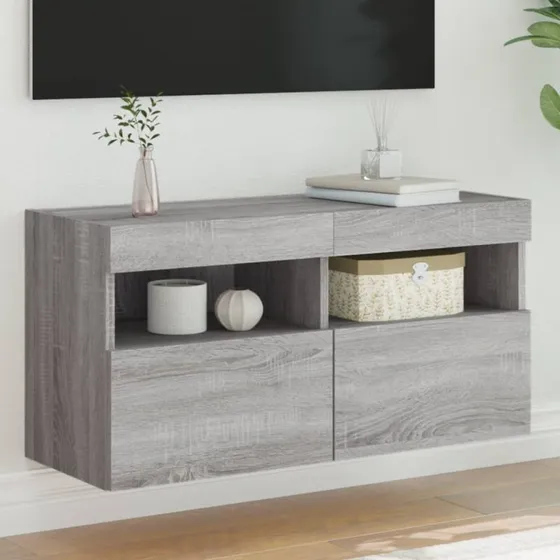 vidaXL væghængt tv-bord 80x30x40 cm grå sonoma-eg med LED-lys