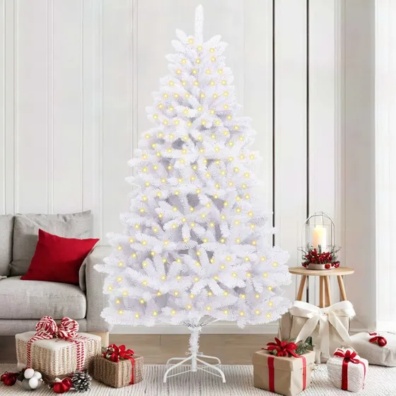 vidaXL Kunstigt Juletræ 210 cm Hvid med 300 LED'er