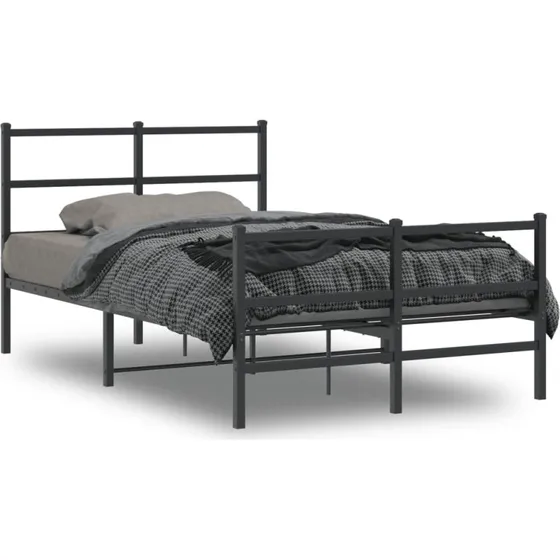 vidaXL Sengeramme 120x190 cm metal sort med sengegavl og fodgærde