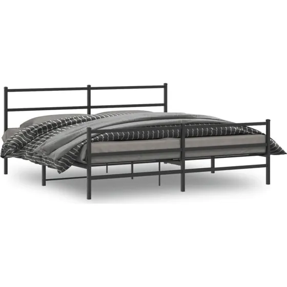 vidaXL Sengeramme 180x200 cm metal sort med gavl og fodgærde