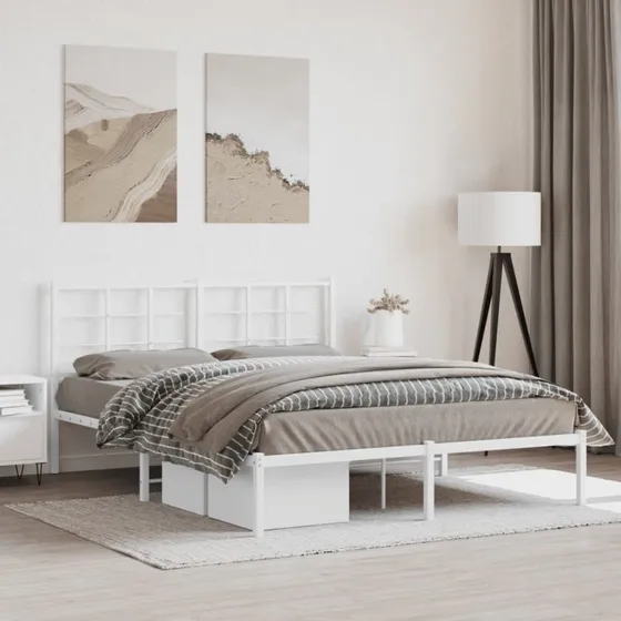 vidaXL Sengeramme 160x200 cm metal hvid med sengegavl