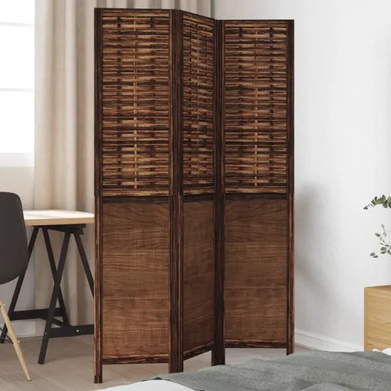 vidaXL 3-paneler rumdeler i massivt kejsertræ, mørkebrun, 180 cm