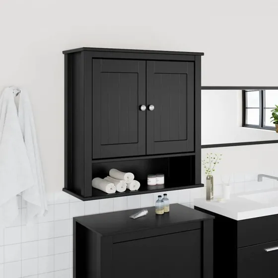 vidaXL BERG Vægskab 69,5x27x71,5 cm massivt træ sort