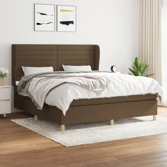 vidaXL Kontinentalseng 160x200 cm mørkebrun med justerbar gavl og pocketfjedre
