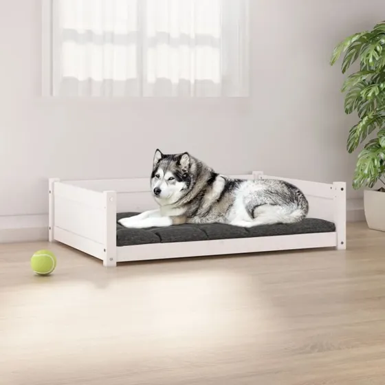 vidaXL Hundeseng 105,5x75,5x28 cm i massivt fyrretræ, hvid