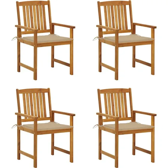 vidaXL Havestole med hynder 4 stk. massivt akacietræ, beige