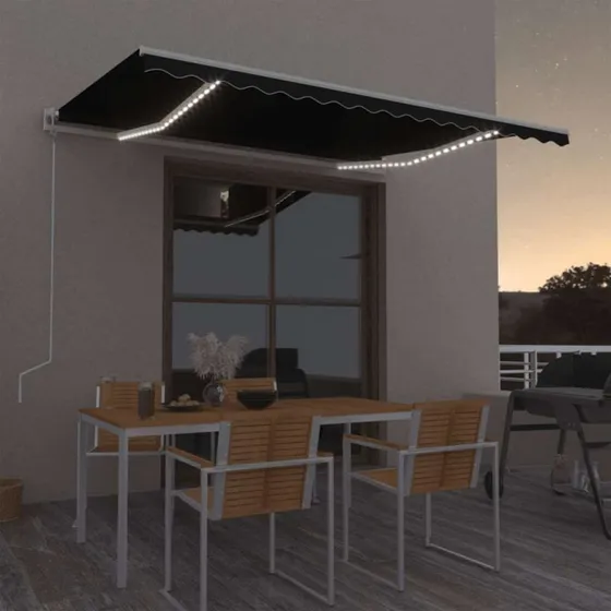 vidaXL Markise 400x350 cm automatisk antracit med LED og vindsensor