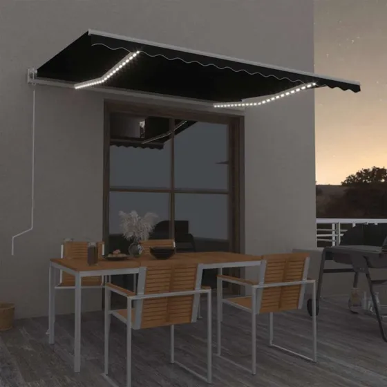 vidaXL Markise 450x350 cm automatisk antracitgrå med LED og vindsensor