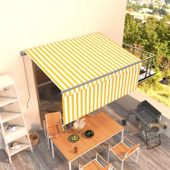 vidaXL Markise 3x2,5 m med Gardin, Gul og Hvid, Manuel Betjening
