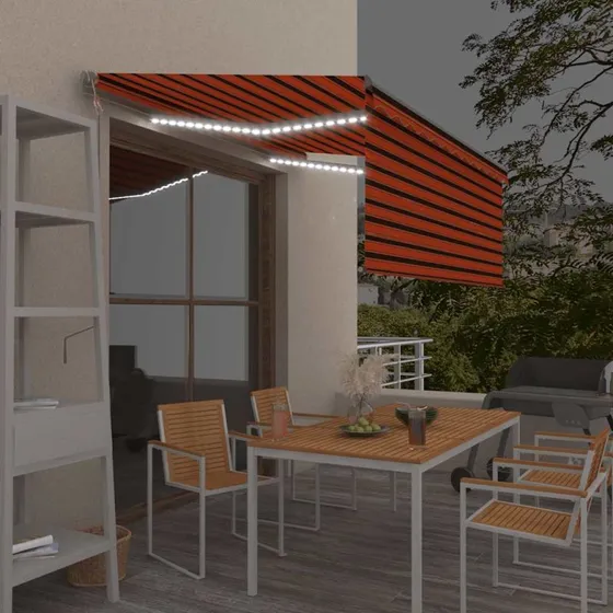 vidaXL Markise 3,5x2,5 m auto orange/brun med gardin, LED og vindsensor