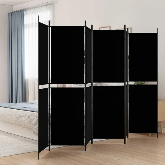 vidaXL 6-panel rumdeler 300x200 cm stof sort