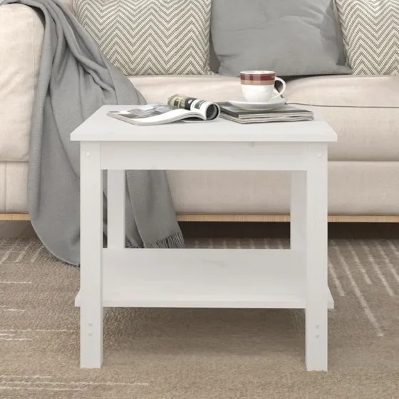 vidaXL sofabord 50x50x45 cm massivt fyrretræ sort hvid