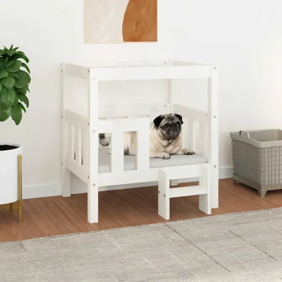 vidaXL Hundeseng 55,65,5x50,5x70 cm massivt fyrretræ hvid