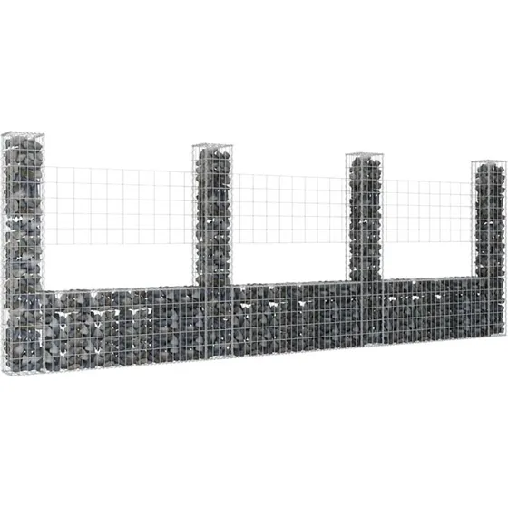 vidaXL Gabionkurv 380x20x150 cm med 4 stolper, rustfri U-facon jern
