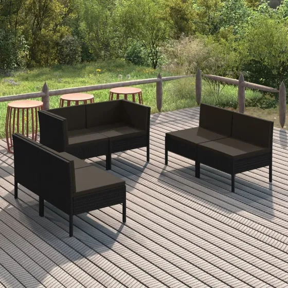 vidaXL 6-delssæt polyrattan sort med hynder