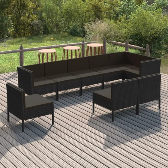 vidaXL 9-deligt loungesæt polyrattan sort med hynder