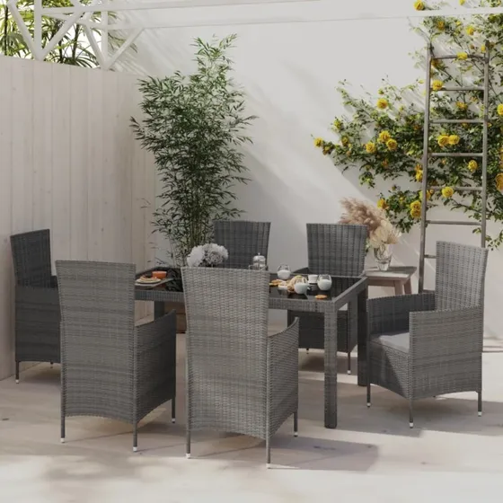 vidaXL Udendørs Spisebordssæt 7 Dele Grå Polyrattan