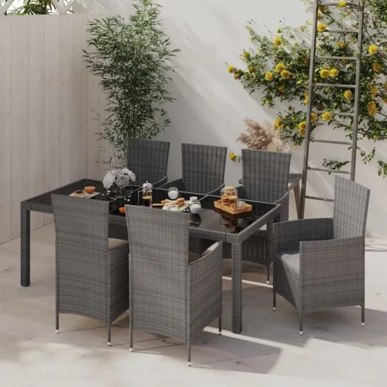 vidaXL udendørs spisebordssæt 7 dele grå polyrattan