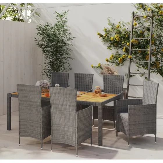 vidaXL Udendørs Spisebordssæt 7 Dele Grå Polyrattan
