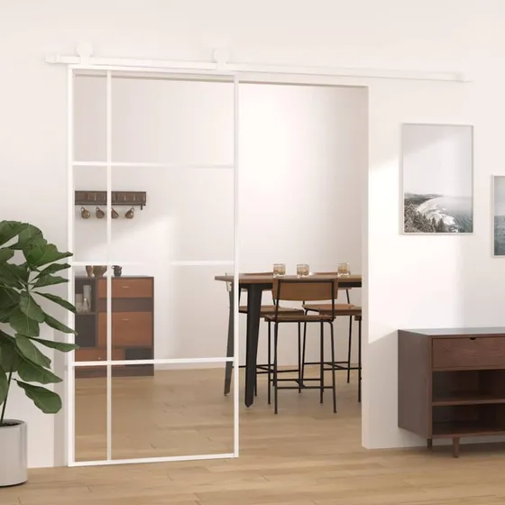 vidaXL Skydedør 90x205 cm hvid hærdet glas & aluminium