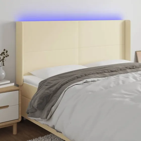 vidaXL Sengegavl med LED-lys 203x16x118/128 cm cremefarvet
