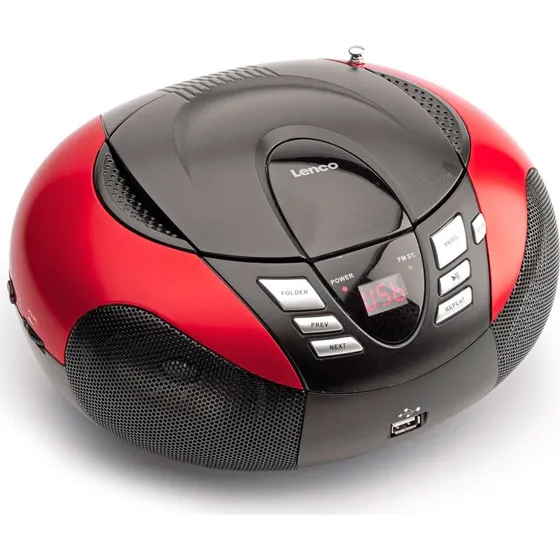 Lenco SCD-37 Boombox Rød med USB, CD/AUX/MP3/AM/FM