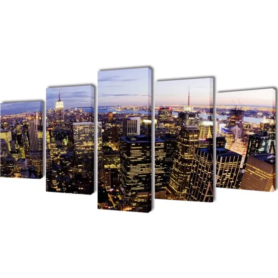Kanvasbilledsæt Fugleperspektiv New York Skyline 200x100 cm
