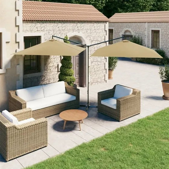 vidaXL Dobbelt Parasol 600x300 cm Gråbrun Stålstang