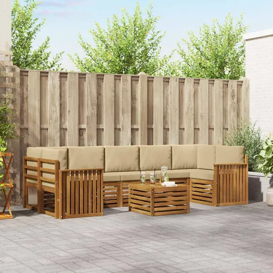 vidaXL Sofagruppe 8 stk Naturlig/Beige Massivt Akacietræ