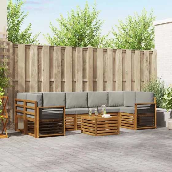vidaXL Sofagruppe 8 pc Naturlig & Lys Grå Akacietræ