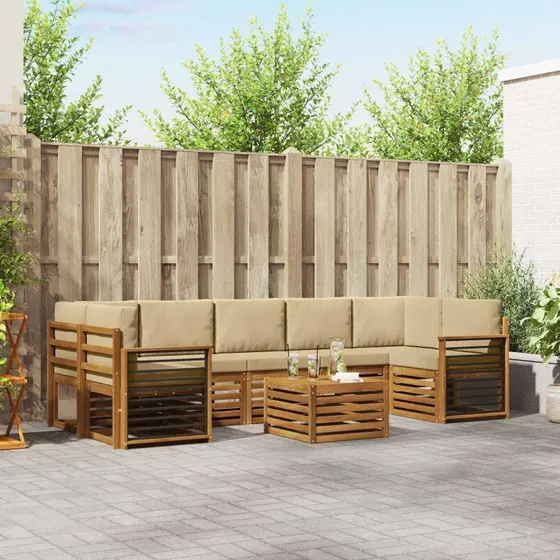 vidaXL Sofagruppe 8 pc Naturlig & Beige Akacietræ